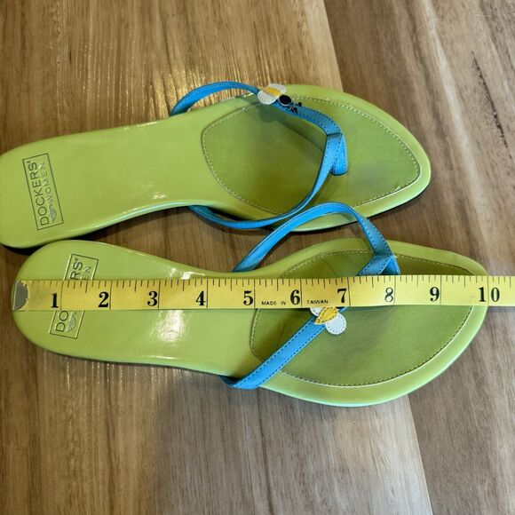 Vintage Dockers Bee Thong Sandals Lime Green Blue Y2K Retro Preppy Women 7-7.5 - Picture 7 of 10